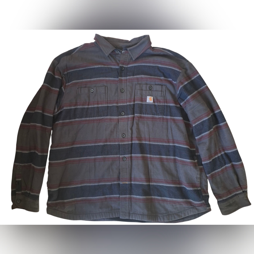 Carhartt Rugged Flex Hamilton Fleece Shirt Mens 2XL Relaxed Fit Shadow Stripe